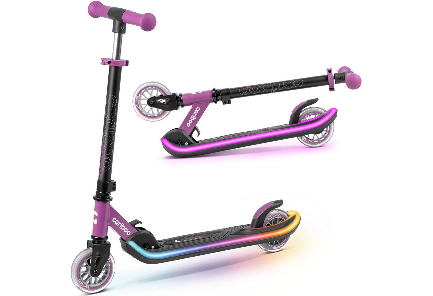 Cariboo Tretroller Zweirad-Kinderroller CARIBOO LEDSTAR leuchtendes LED-Deck 11 Modi