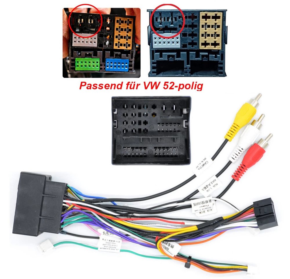 ESSGOO Autoradio-Kabelbaum 52-Pin Stromsteckeradapter Für VW Skoda 16Pin iSO Audio-Kabel Bild 2