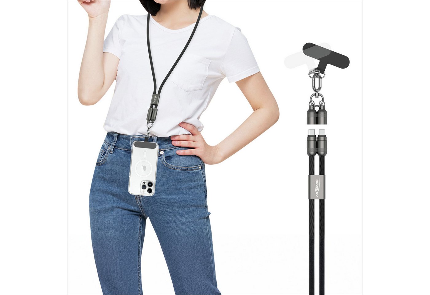 ANSMANN AG Handykette universal, Lanyard USB C Kabel, Handyband zum umhängen USB-Kabel Bild 2