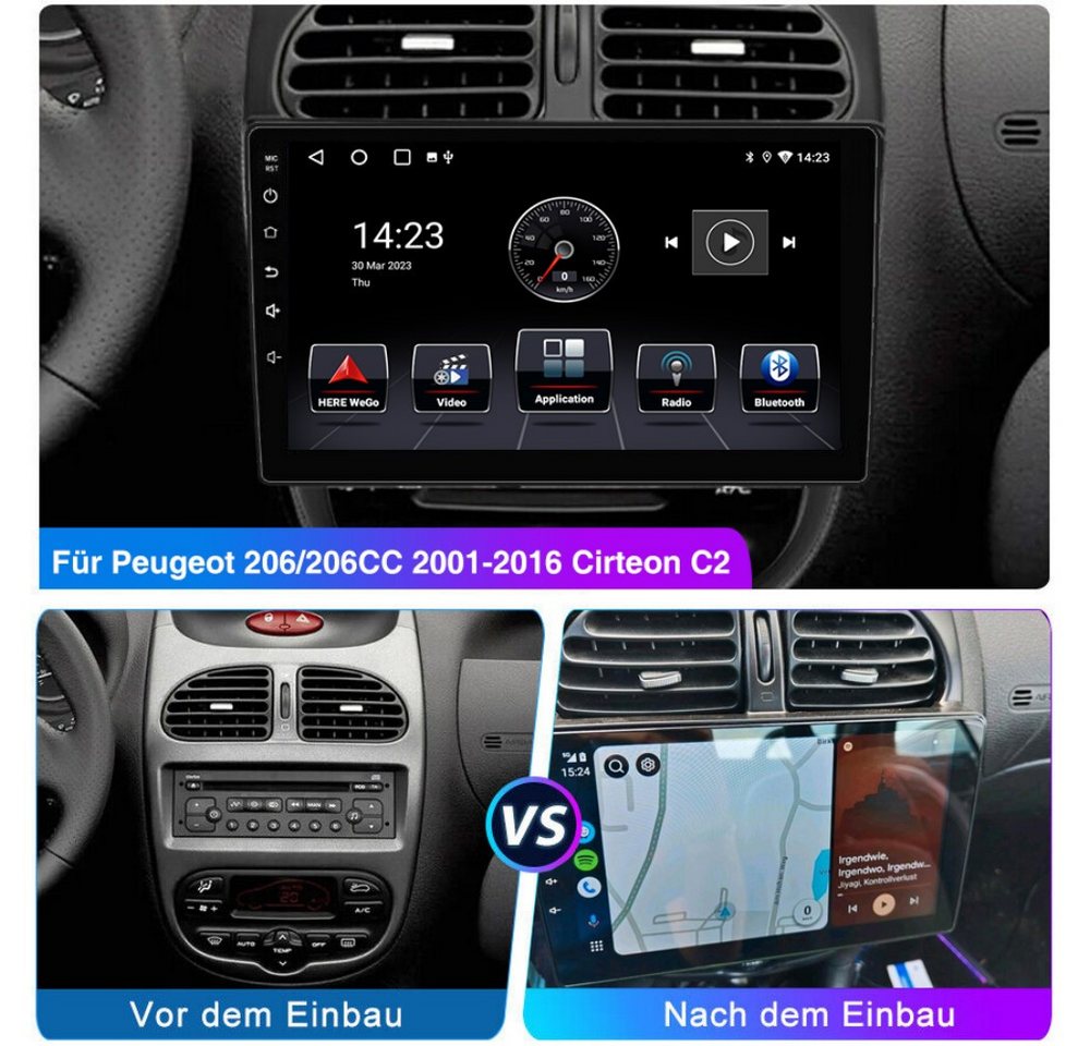 ESSGOO 8-Kern 6+128G Für PEUGEOT 206 206CC 206SW GPS BT 5.0 EQ Android 15 Autoradio (Digitalradio (DAB), RDS, FM, AM, Navi Carplay Android Auto BT EQ USB WIFI SWC) Bild 5