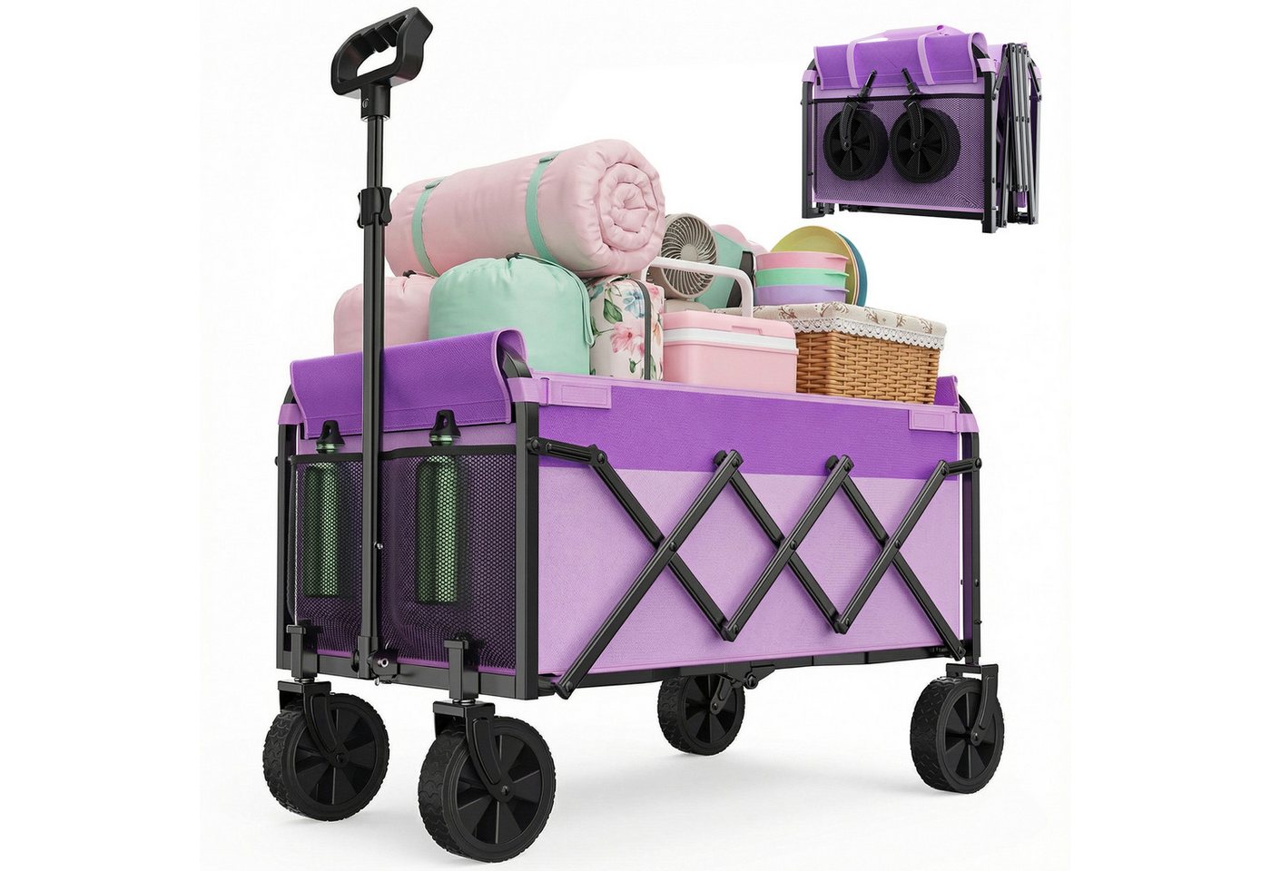 i@home Bollerwagen Mini Bollerwagen Faltbar Klein (Packung Set), 100KG Faltbarer mit Höhenverstellbarem Griff Bild 4