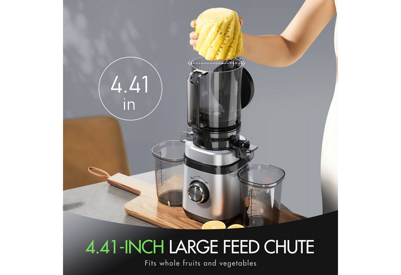 ibettertec Entsafter für Ganze Gemüse und Obst, 135 mm Breite und Größere Fütterungsröhre, 350 W, 1,8 L Füllvolumen, Leicht zu Reinigender Slow Juicer mit 2 Gläsern Bild 5