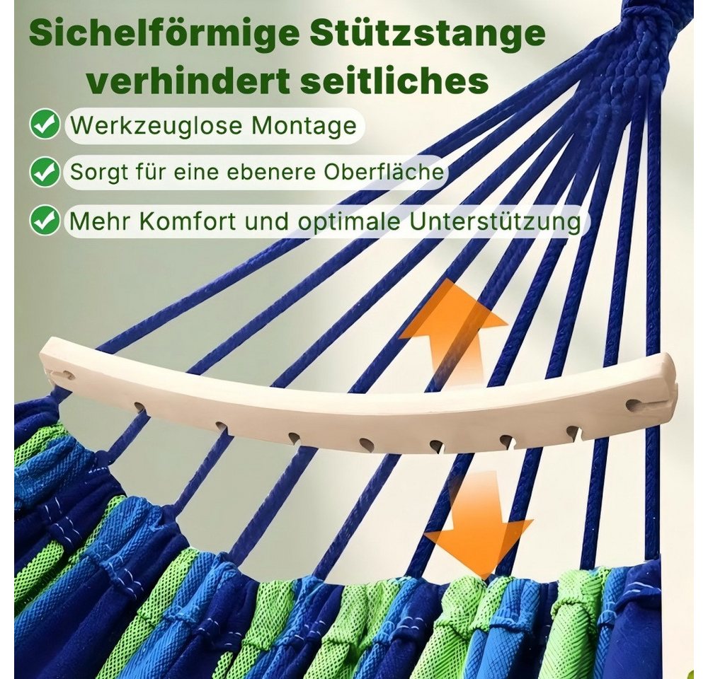 Fyrove Hängematte Hängematte Outdoor aus Baumwolle mit Gebogenen Holzstangen (Bequeme Stoffhängematte mit Aufhängung & Tragetasche, Robuste Reisehängematte für Garten, Balkon, Terrasse, Camping & Indoor) Bild 5