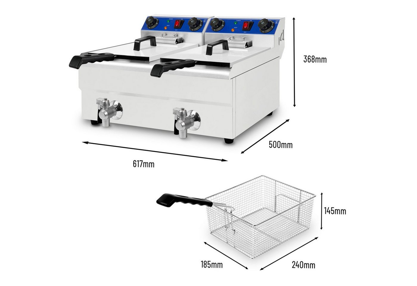 vertes Fritteuse, 3000 W, 230V, Kaltzonenprinzip, 2 Körbe, Gastro Fritöse Bild 4
