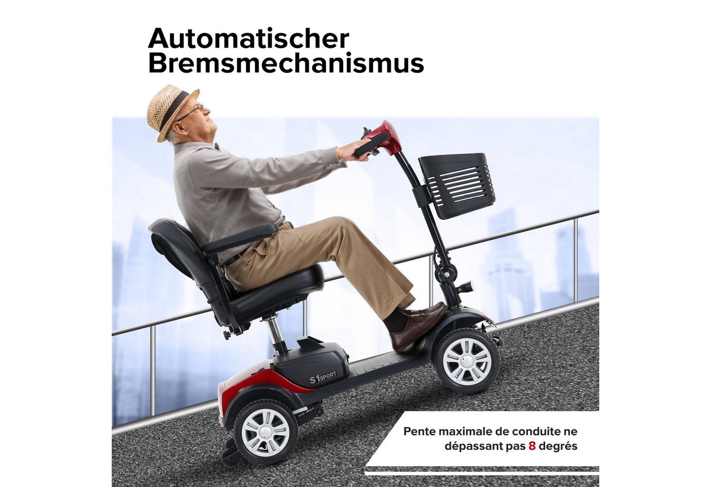 kowdom Elektromobil Senioren-Elektromobil 300W, 6km/h, 360° Drehsitz, herausnehmbarer Akku, 300 W, Armlehnen/Sitzhöhe verstellbar, 360° drehbar, E-Magn.Bremse Bild 2