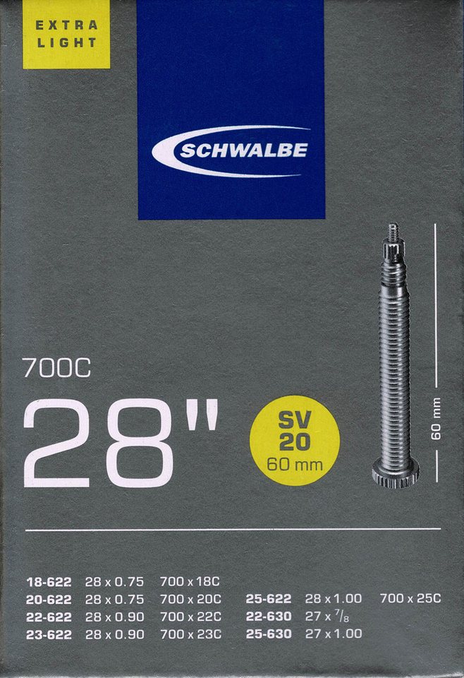 Schwalbe Fahrradschlauch Schwalbe SV 20 Schlauch 28" 18/25-622 SV 60 mm SV20 22/25-630, 28 Zoll, 28 Zoll