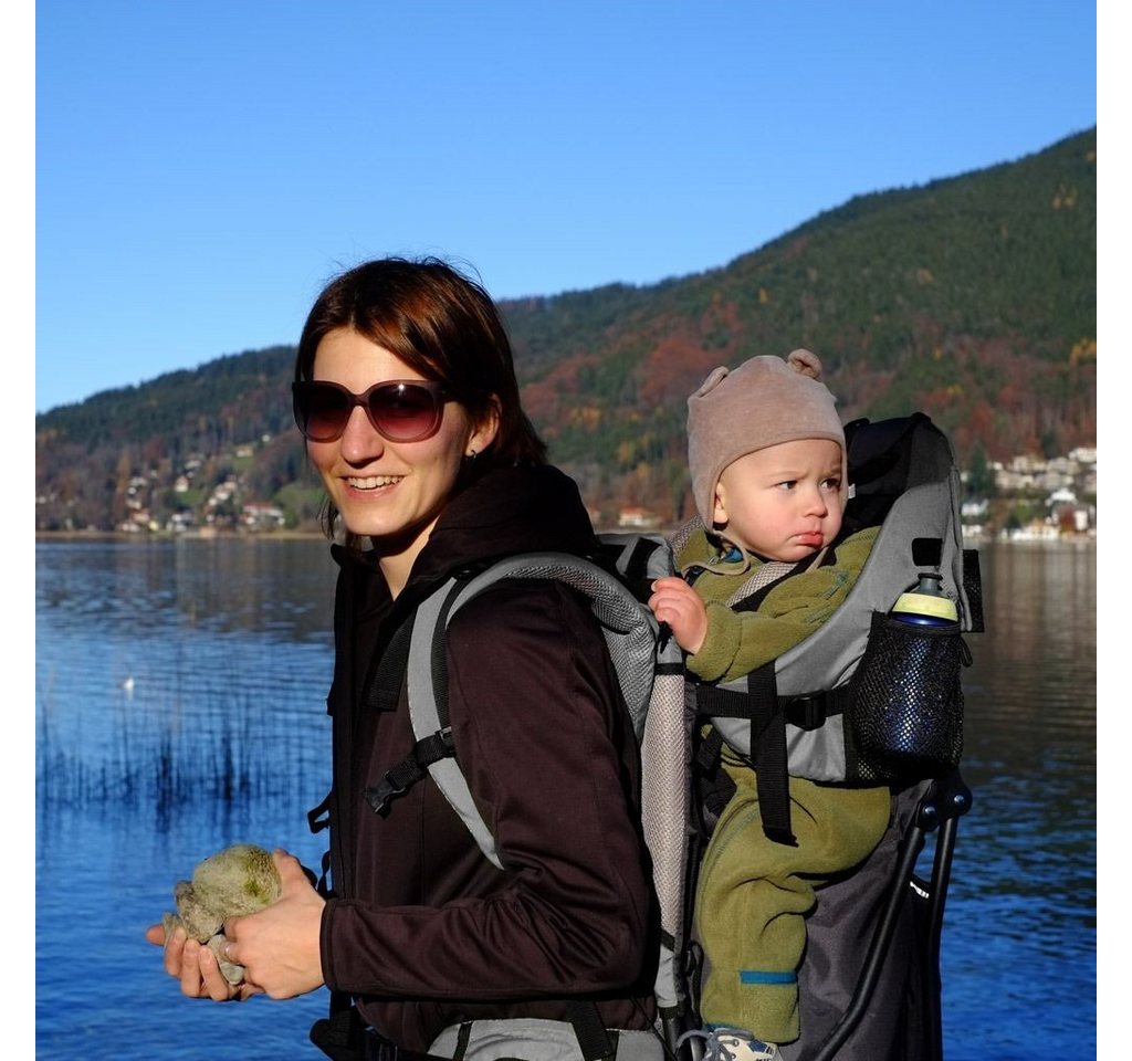 FASports Rückentrage Lil' Boss Kinderkraxe, Kindertrage (grün-grau, 1-tlg., Kinderrückentrage), Babytrage, 5-Punkt-Sicherungsgurt, Regen- und Sonnendach, Taschen Bild 5