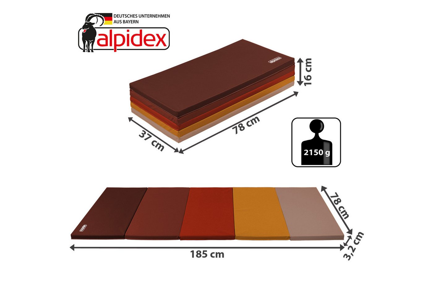ALPIDEX Turnmatte ALPIDEX klappbare Turnmatte 185 x 78 x 3,2 cm RG 18