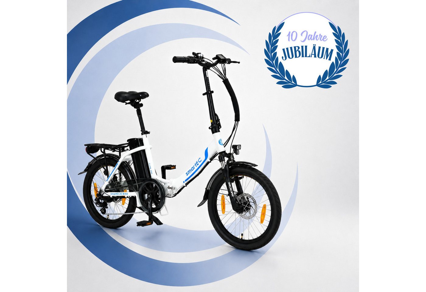 smartEC E-Bike Klapprad 20 Zoll E-Faltrad Camp-20D Pedelec Weiß smartEC, 7 Gang Shimano Tourney Schaltwerk, Kettenschaltung, Hinterrad-Nabenmotor, 562.00 Wh, (1 Paket, 6 tlg., Akku mit Ladegerät), Damen/Herren Unterstützung 25 km/h Anfahrhilfe Scheibenbremse StVZO Bild 3