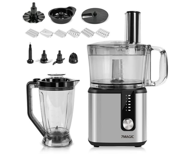 7MAGIC Küchenmaschine 9 in 1 Multifunktional Food Processor, Kompakt Küchenmaschine, 750 W, inkl. Zerkleinerer, 1,8L mixerbecher und weiteres Schneidzubehör