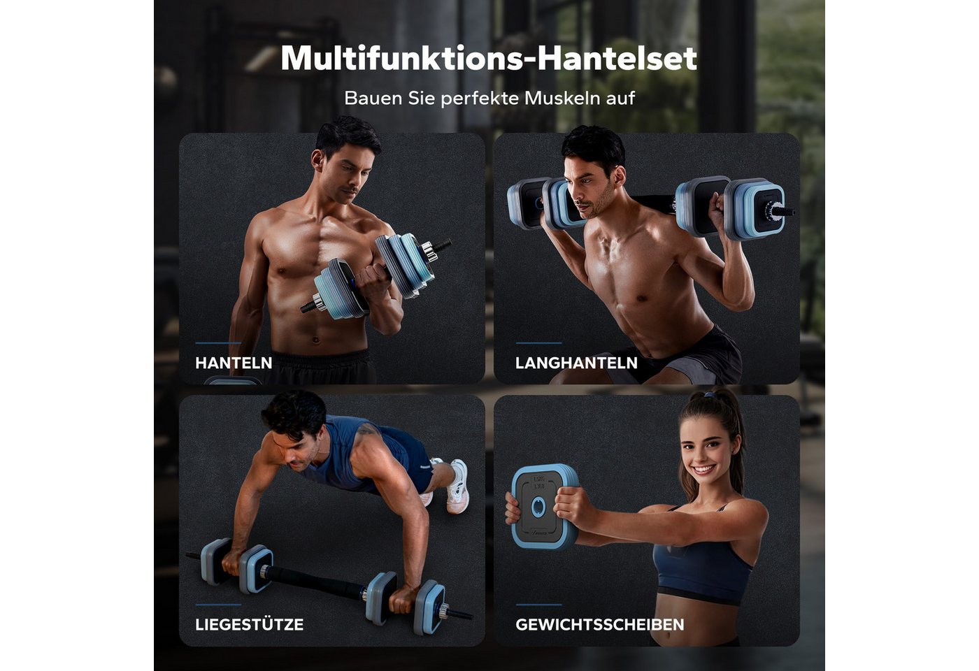 MERACH Langhantel Hantel-Set, Verstellbare Hanteln, Insgesamt 40 kg, (3-in-1 Hantelset für Krafttraining, Multifunktionalität, stabil, platzsparend, rutschfeste Griffe, einfache Montage, für zuhause), quadratische Form, verstellbare Gewichte, Liegestütz und Muskelaufbau Bild 2