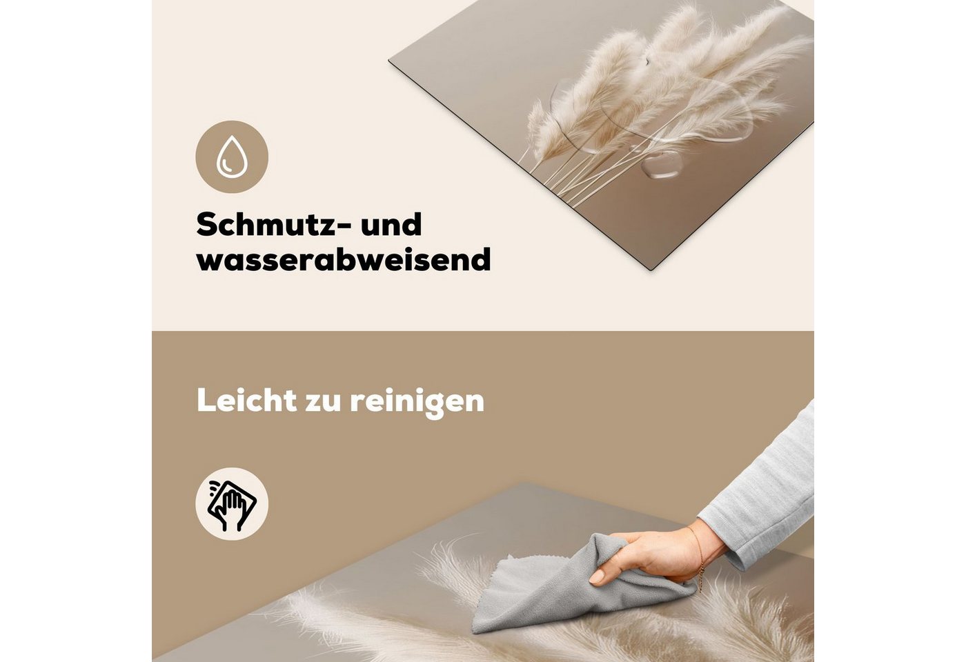 MuchoWow Herd-Abdeckplatte Pampasgras - Federn - Pastell - Weiß, Vinyl, (1 tlg), Küche Herdabdeckplatte Ceranfeld Vinyl Einteilig, 59x52 cm