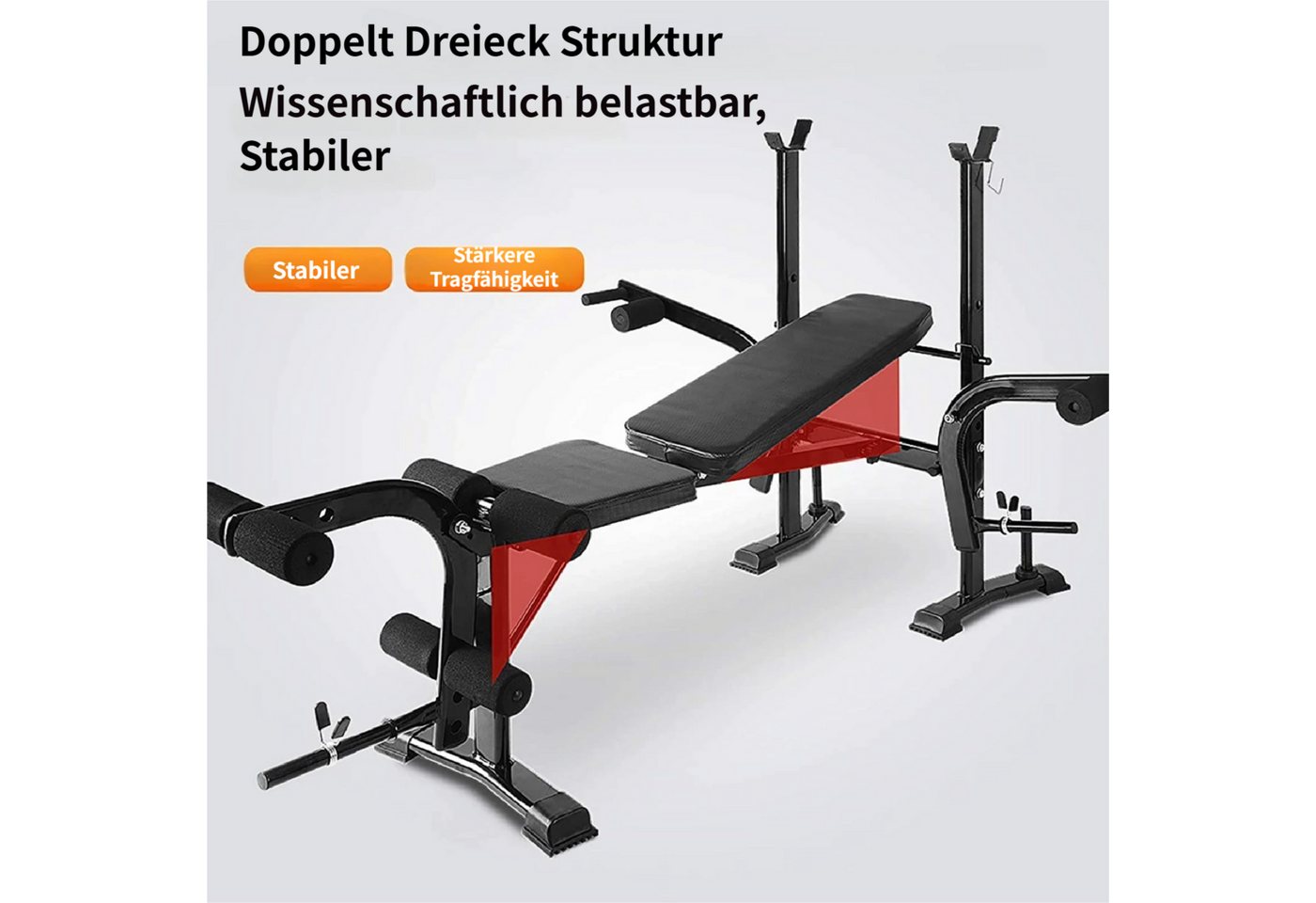 Rutaqian Hantelbank Faltbare Hantelbank Set mit Ablage, Dip-Station,Bis 200kg, Schwarz, (mit Langhantelablage, Bizepscurl-Polster, Krafttrainingsbank), Gewichtheberausrüstung für das Heim-Fitnessstudio,Ganzkörper-Training