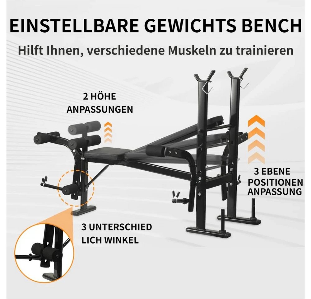 Rutaqian Hantelbank Faltbare Hantelbank Set mit Ablage, Dip-Station,Bis 200kg, Schwarz, (mit Langhantelablage, Bizepscurl-Polster, Krafttrainingsbank), Gewichtheberausrüstung für das Heim-Fitnessstudio,Ganzkörper-Training Bild 2