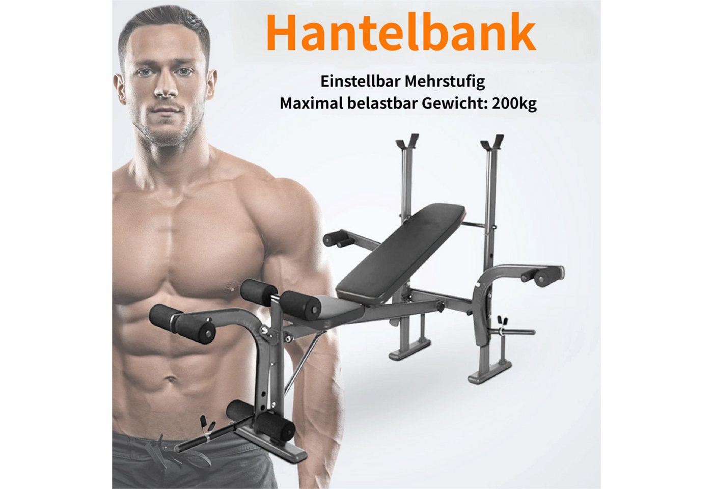 Rutaqian Hantelbank Faltbare Hantelbank Set mit Ablage, Dip-Station,Bis 200kg, Schwarz, (mit Langhantelablage, Bizepscurl-Polster, Krafttrainingsbank), Gewichtheberausrüstung für das Heim-Fitnessstudio,Ganzkörper-Training Bild 5
