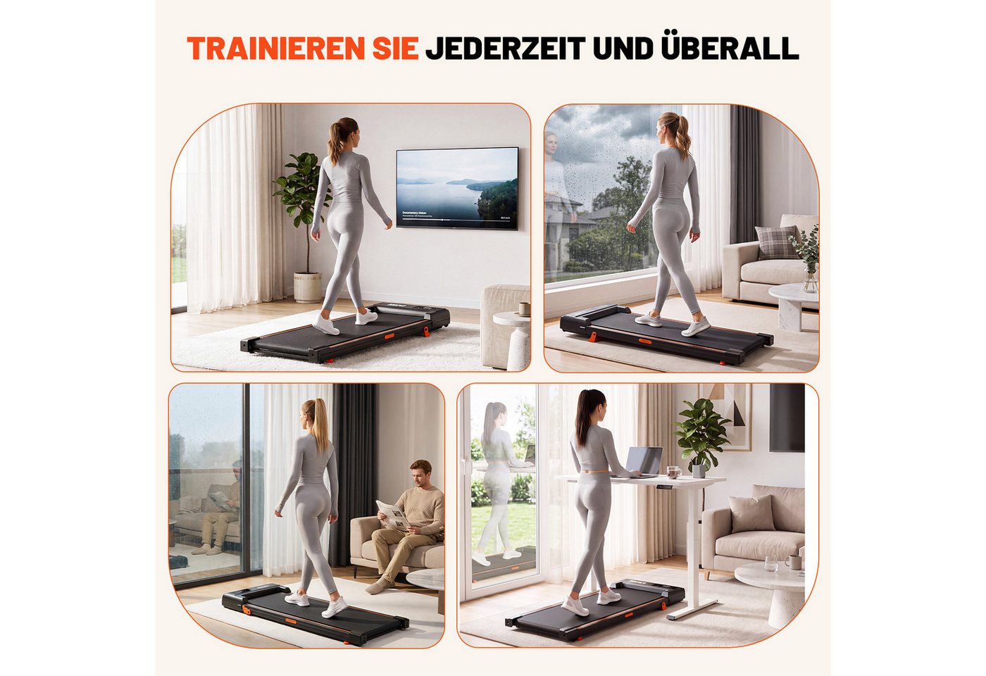 kehot Laufband Walking Pad Laufband mit 12 % Steigung, 1–6 km/h (2 Neigungsstufen und 90 x 40 cm Lauffläche, Nur 10 cm hoch und bis 100 kg belastbar), LED-Display und Fernbedienung für Homeoffice und Zuhause Bild 4
