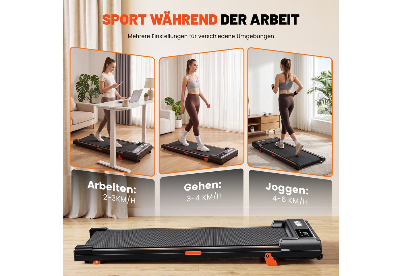kehot Laufband Walking Pad Laufband mit 12 % Steigung, 1–6 km/h (2 Neigungsstufen und 90 x 40 cm Lauffläche, Nur 10 cm hoch und bis 100 kg belastbar), LED-Display und Fernbedienung für Homeoffice und Zuhause Bild 5