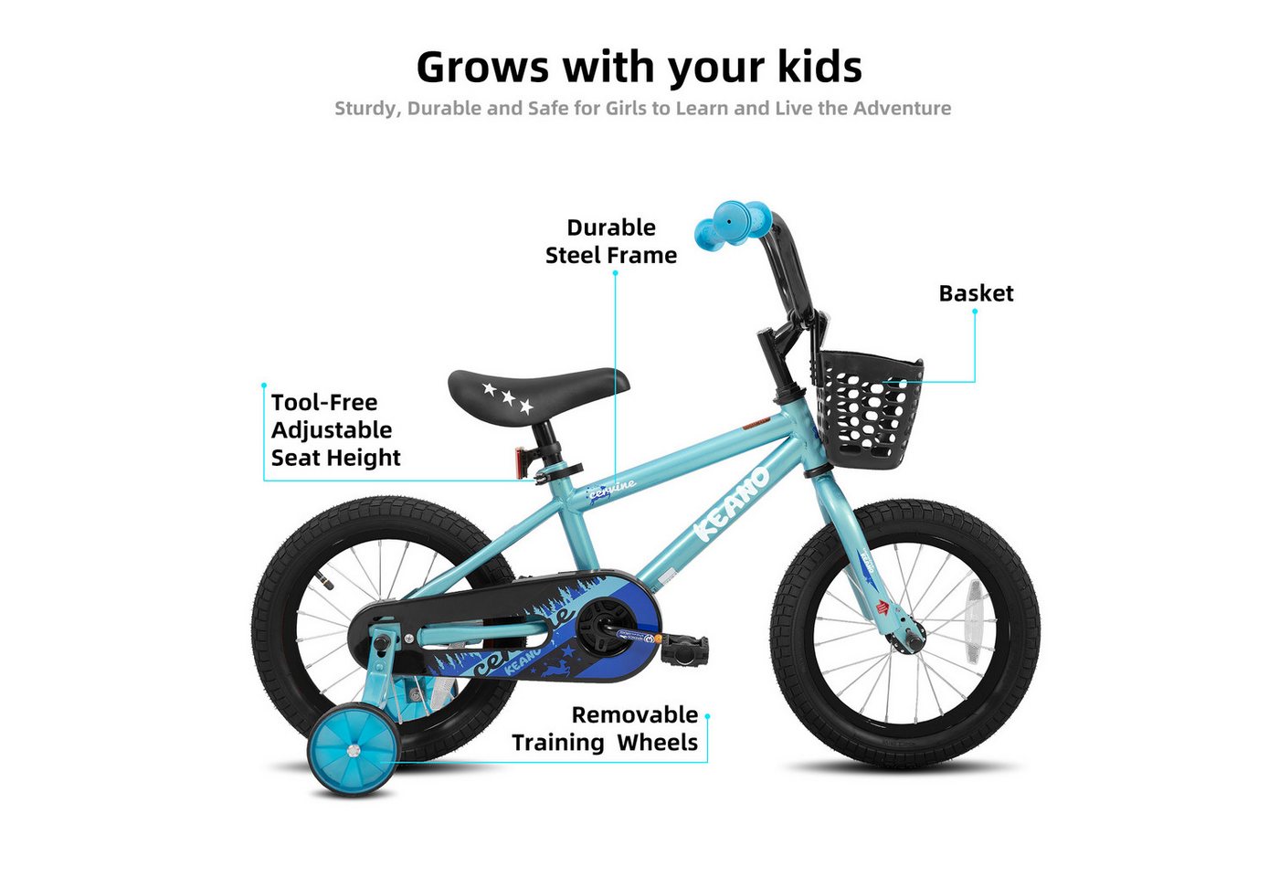 JOYSTAR Kinderfahrrad 14/16 Zoll fahrrad für 3-7 Jahre Jungen,Mädchen,Geschenke für Kinder, Mit Stützrädern, Korb, geschlossenem Kettenschutz und bunten Graffitis Bild 3