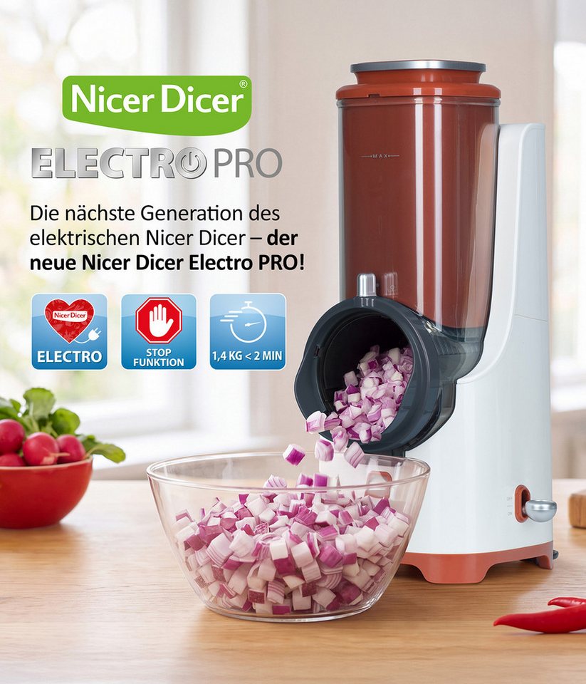 Genius Gemüseschneider Nicer Dicer Electro PRO Set 32-tlg., terracotta, Gemüseschneider, 80 W, Präzise und gleichmäßige Ergebnisse in Sekundenschnelle