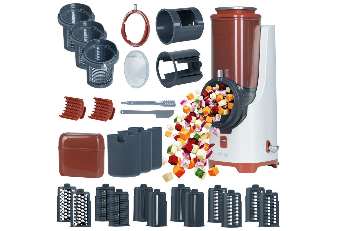 Genius Gemüseschneider Nicer Dicer Electro PRO Set 32-tlg., terracotta, Gemüseschneider, 80 W, Präzise und gleichmäßige Ergebnisse in Sekundenschnelle Bild 2