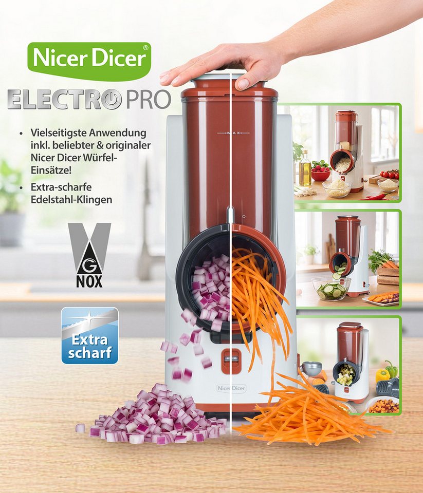 Genius Gemüseschneider Nicer Dicer Electro PRO Set 32-tlg., terracotta, Gemüseschneider, 80 W, Präzise und gleichmäßige Ergebnisse in Sekundenschnelle Bild 5