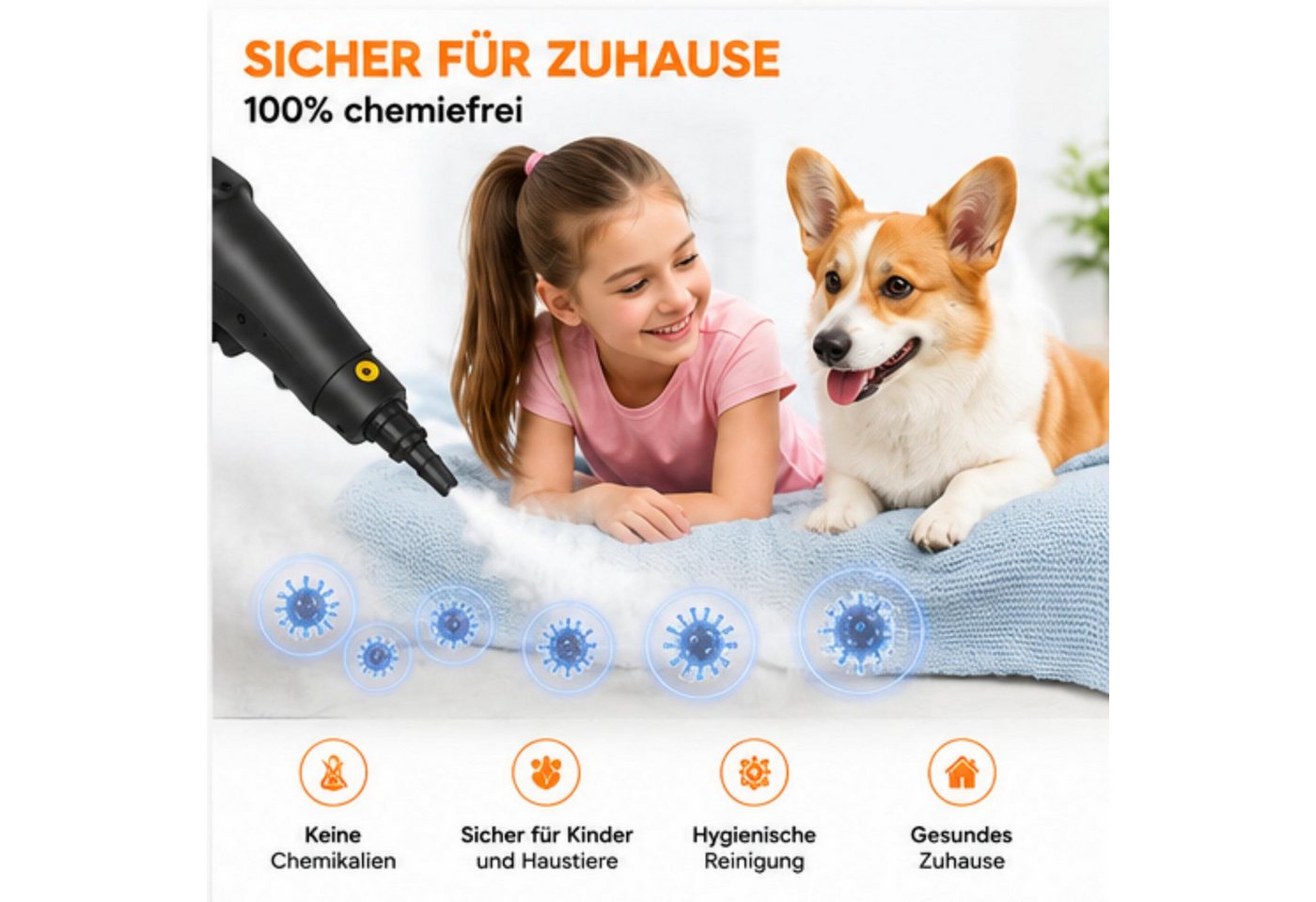 AIBISTAR Dampfreiniger Hand-Dampfreiniger 2500W, 1,2L, 10s Aufheizung, Küchenreiniger, 2500 W, Handdampfreiniger Ideal für Boden, Küche, Bad, Fenster & Auto Bild 4