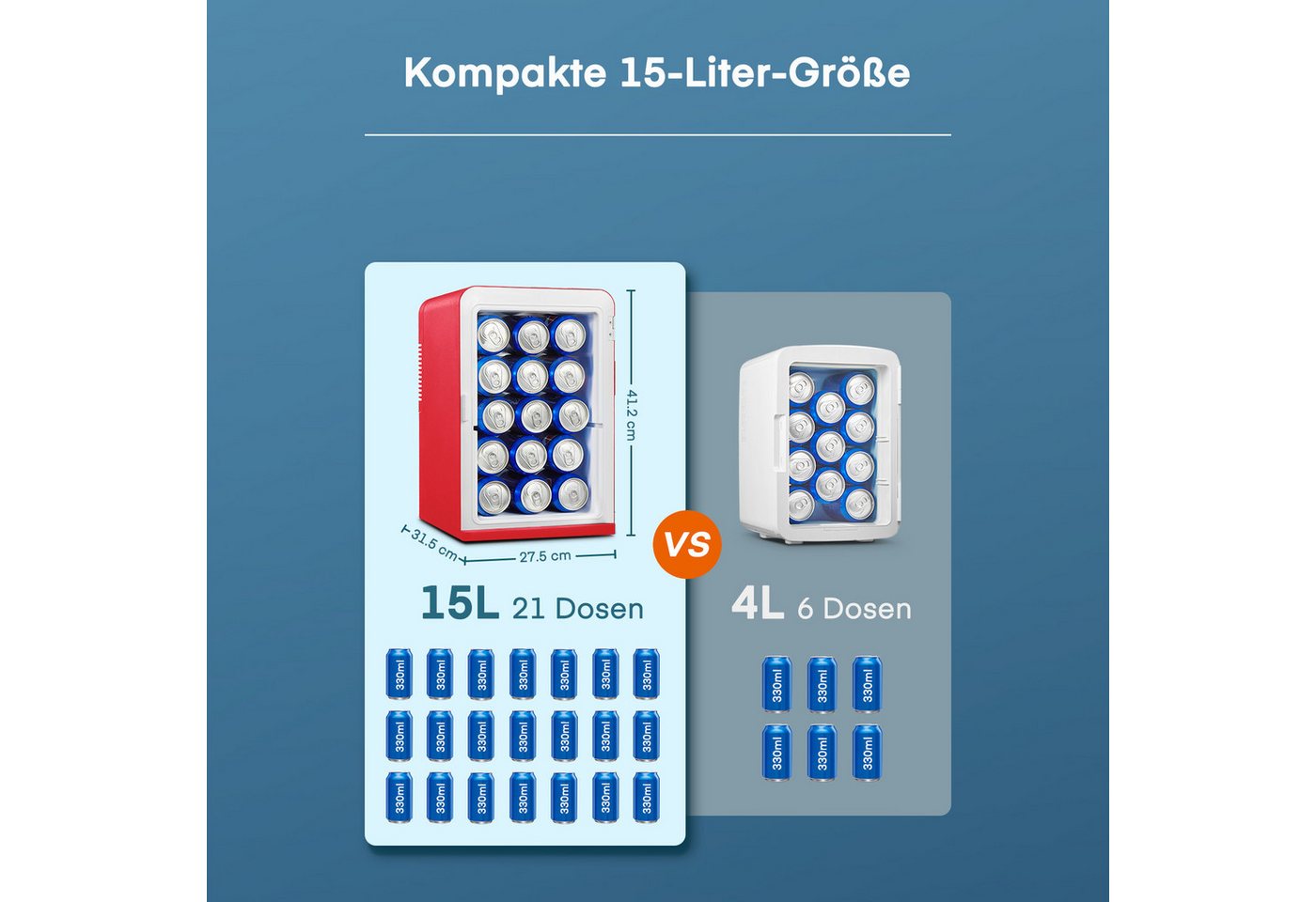 FOHERE Kühlschrank YT-A-15X YT-A-15X, 41.2 cm hoch, 27.5 cm breit, mit transparentem Sichtfenster und herausnehmbaren Ablagen