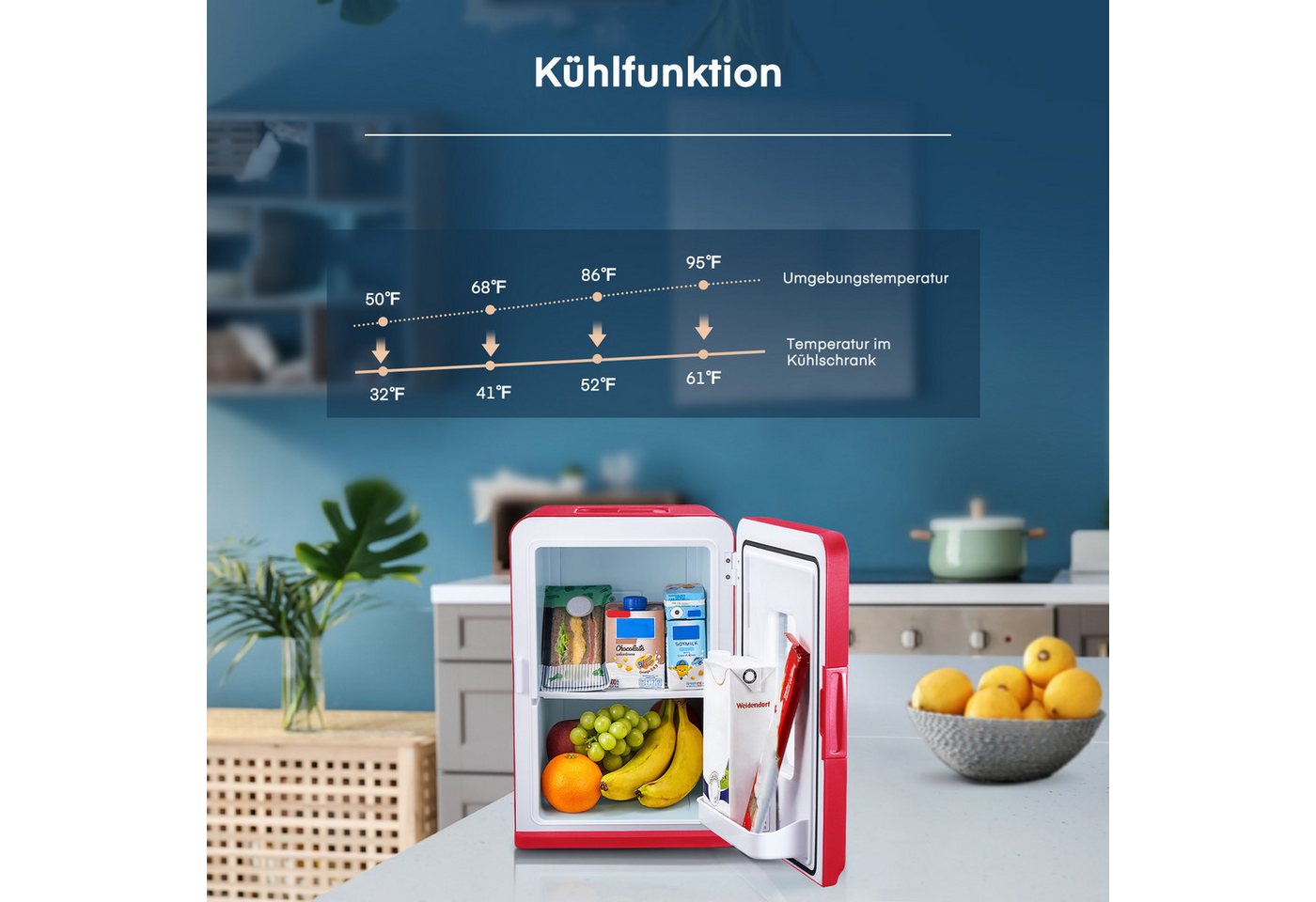 FOHERE Kühlschrank YT-A-15X YT-A-15X, 41.2 cm hoch, 27.5 cm breit, mit transparentem Sichtfenster und herausnehmbaren Ablagen Bild 2