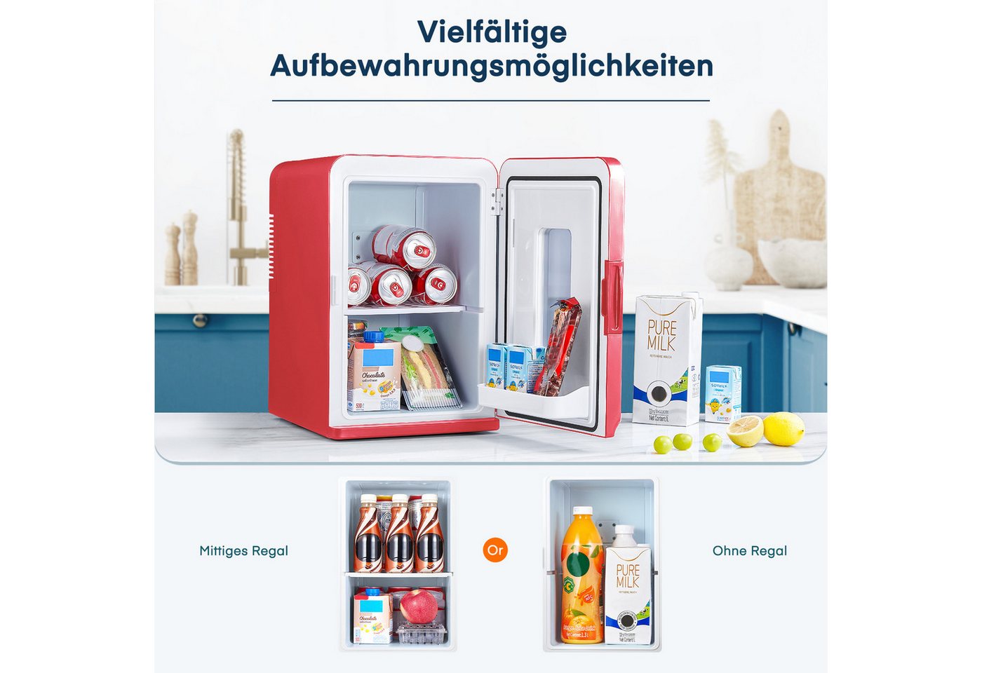 FOHERE Kühlschrank YT-A-15X YT-A-15X, 41.2 cm hoch, 27.5 cm breit, mit transparentem Sichtfenster und herausnehmbaren Ablagen Bild 3