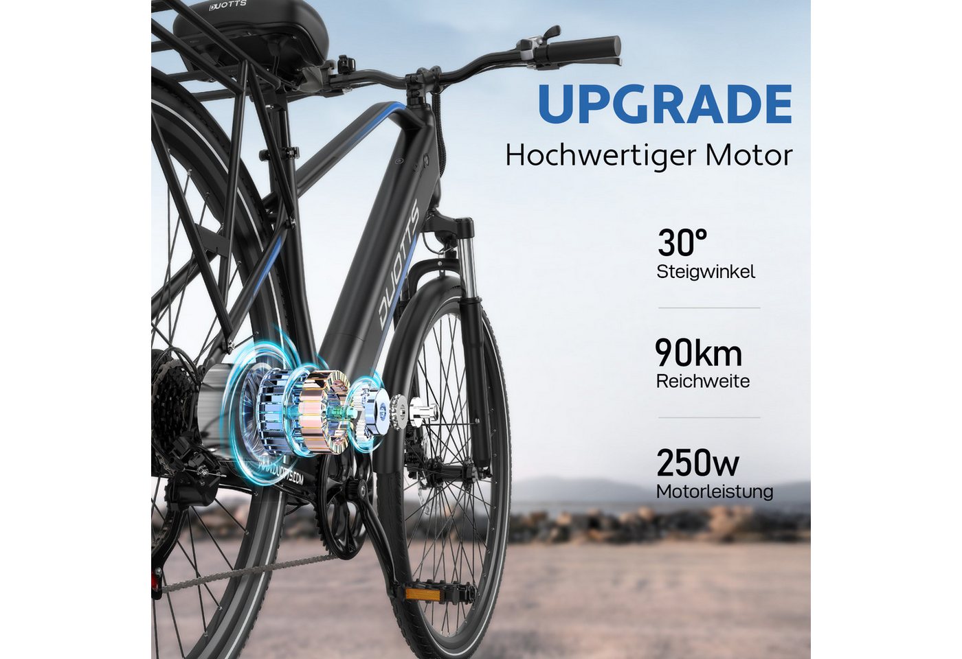 DUOTTS E-Bike Cityrad Elektrofahrrad E-MBT Damen u. Herren 468Wh 250W Motor 90km, 7 Gang SHIMANO, Kettenschaltung, Heckmotor, 468 Wh, 250 W motor, 90 km Akku Pedelec, Elektrofahrrad Bild 3