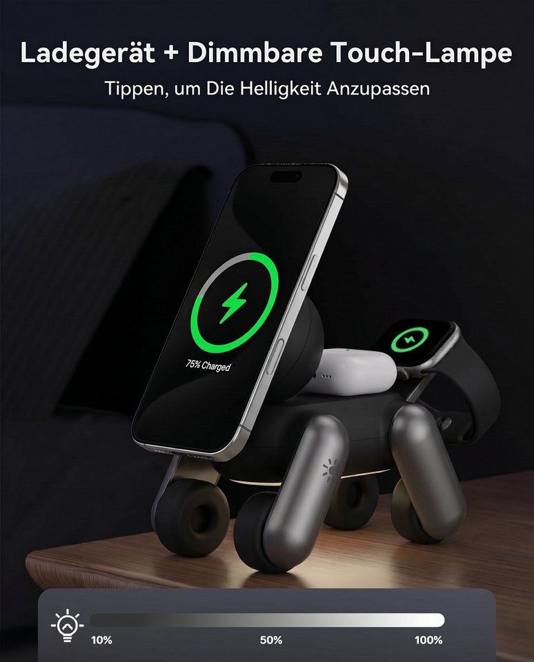 GreenHec 25W Ladestation 3 in 1 MagSafe Ladegerät iPhone 17/16 Pro Max Wireless Charger (0,02 mA, Spar-Set, PowerBase + Ladegerät + Ladekabel, Apple Watch, AirPods, wireless charger, magnetisch, Qi 2.2)