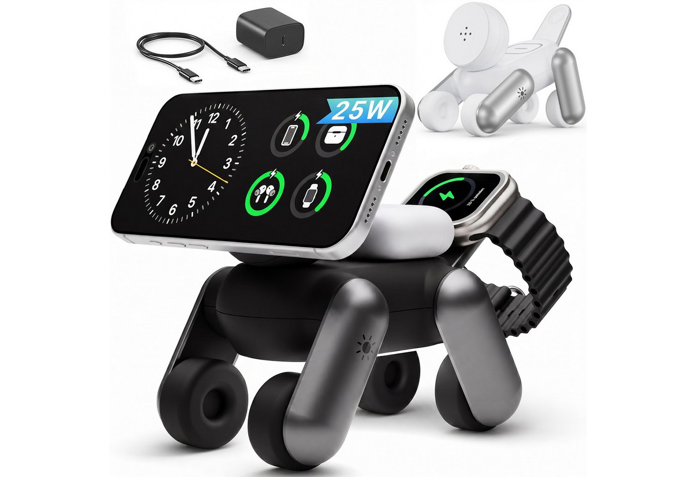 GreenHec 25W Ladestation 3 in 1 MagSafe Ladegerät iPhone 17/16 Pro Max Wireless Charger (0,02 mA, Spar-Set, PowerBase + Ladegerät + Ladekabel, Apple Watch, AirPods, wireless charger, magnetisch, Qi 2.2) Bild 5