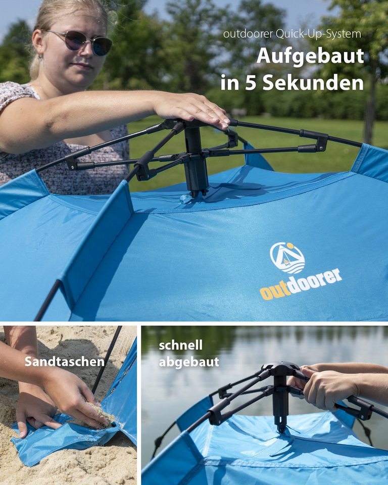 outdoorer Strandmuschel mit Automatik-Aufbau & UV-Schutz 80 Sun Snapper Air, Personen: 3, XXL-Strandzelt, blau, Wind- und Sonnenschutz, schnell auf- & abgebaut