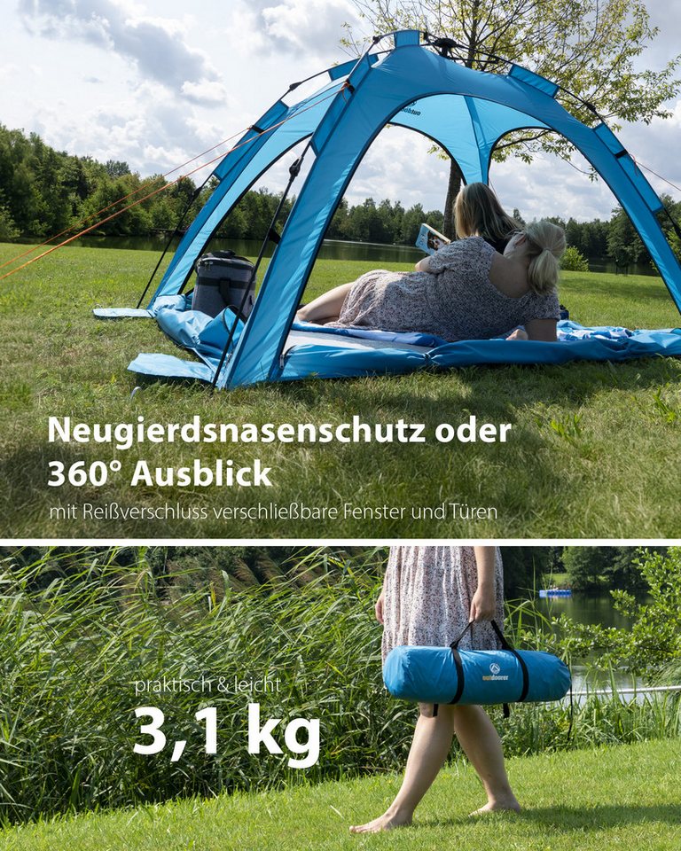 outdoorer Strandmuschel mit Automatik-Aufbau & UV-Schutz 80 Sun Snapper Air, Personen: 3, XXL-Strandzelt, blau, Wind- und Sonnenschutz, schnell auf- & abgebaut Bild 2