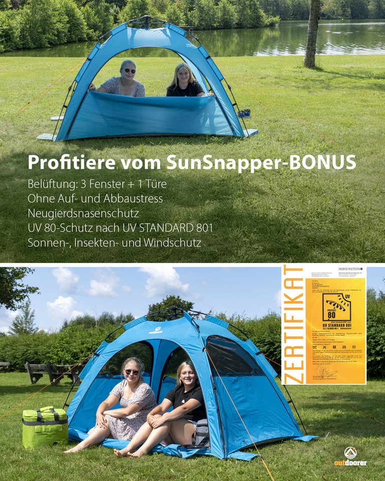 outdoorer Strandmuschel mit Automatik-Aufbau & UV-Schutz 80 Sun Snapper Air, Personen: 3, XXL-Strandzelt, blau, Wind- und Sonnenschutz, schnell auf- & abgebaut Bild 5