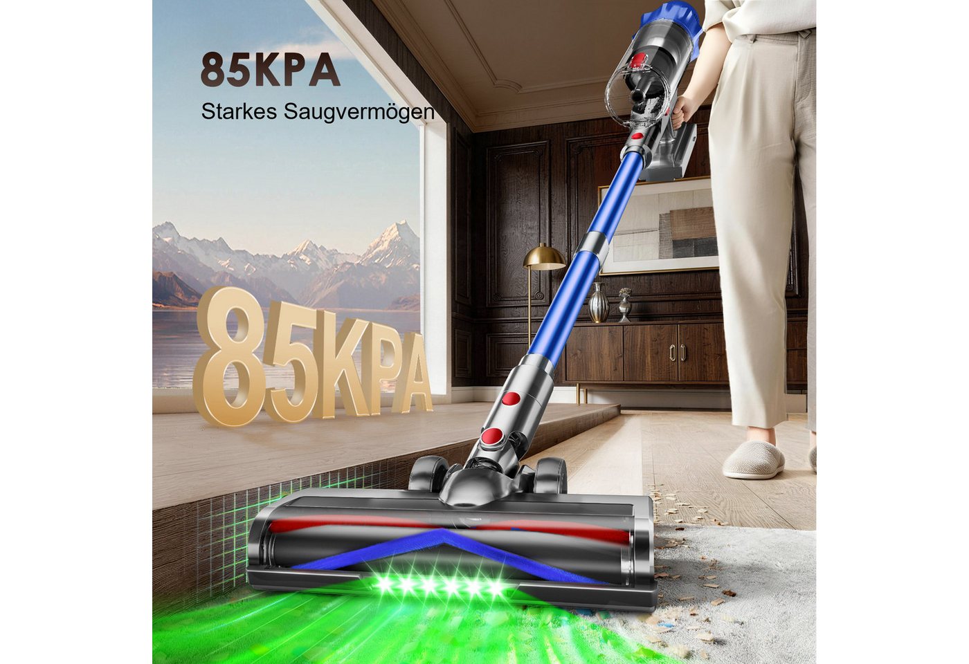Homimaster Akku-Hand-und Stielstaubsauger Akku-Staubsauger 85000Pa, 70 Min Laufzeit, 2.6L, leise, Mit 4 HEPA-Filtern, 4 Duftpads und abnehmbarem Akku, ideal für Tierhaare, Teppiche und Hartböden, Kabelloser Staubsauger für Tierhaare, Teppich und Hartböden