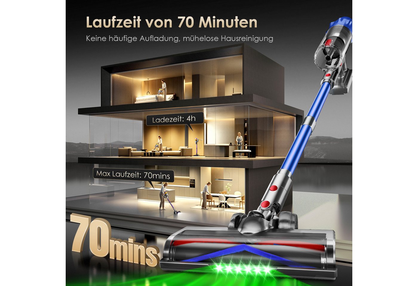 Homimaster Akku-Hand-und Stielstaubsauger Akku-Staubsauger 85000Pa, 70 Min Laufzeit, 2.6L, leise, Mit 4 HEPA-Filtern, 4 Duftpads und abnehmbarem Akku, ideal für Tierhaare, Teppiche und Hartböden, Kabelloser Staubsauger für Tierhaare, Teppich und Hartböden Bild 3