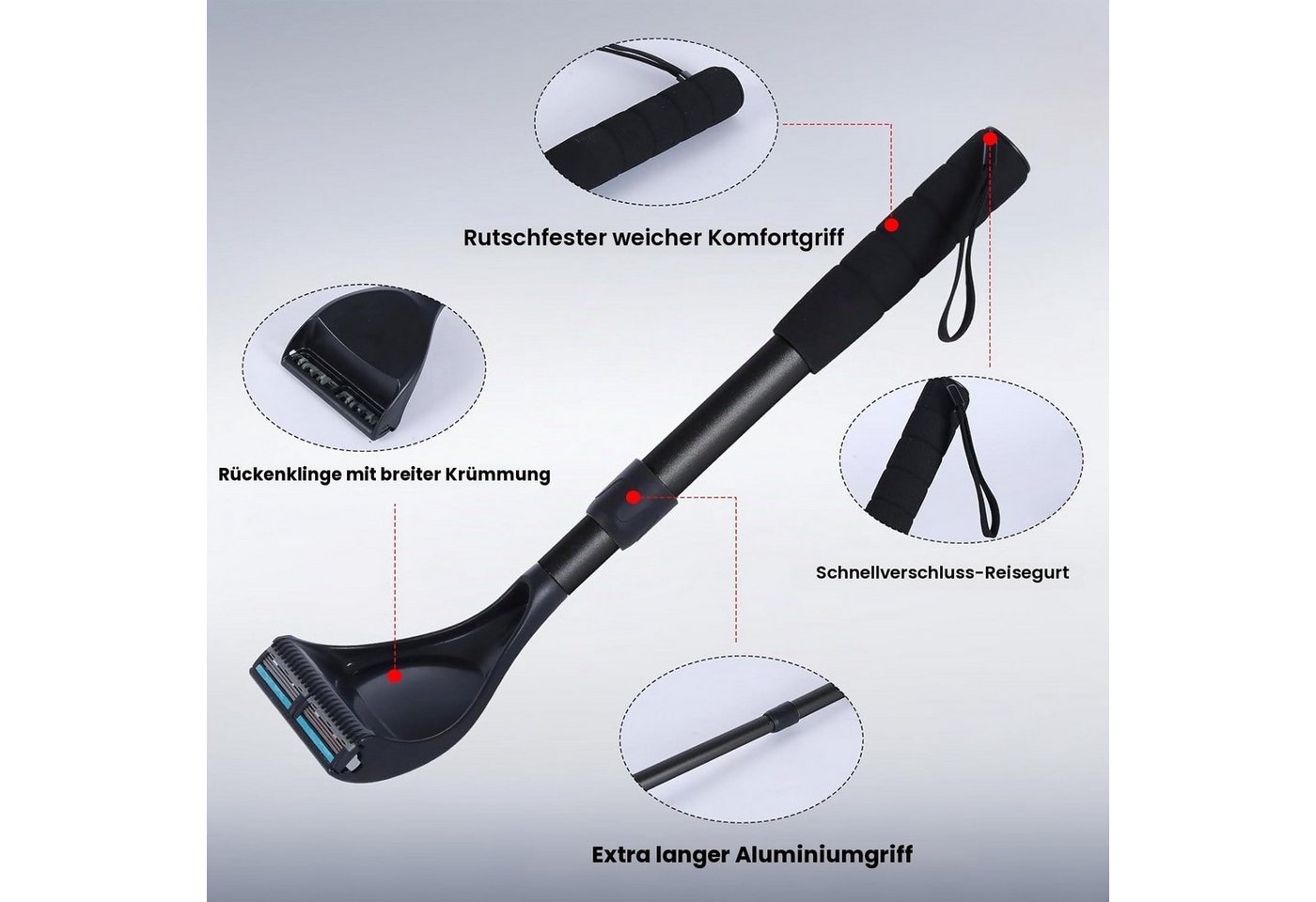 ibettertec Haarschneider Rückenrasierer Für Männer, Ergonomisch, 6 Klingenreihen, Langem Griff, Verstellbarer Langgriff, Nass- und Trockenrasur, wasserfester Bild 5