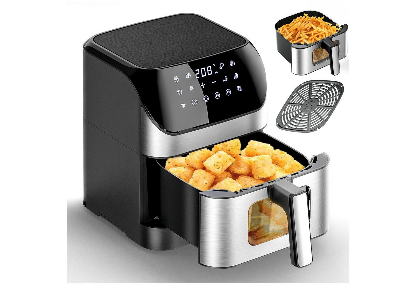 oyajia Heißluftfritteuse Heißluftfritteuse XXL 8L mit Sichtfenster, Friteuse ohne Öl 80°C-200°C, 1800 W, Airfryer mit 10 Programmen, Beleuchtung, Timer und Touch-Display Bild 3