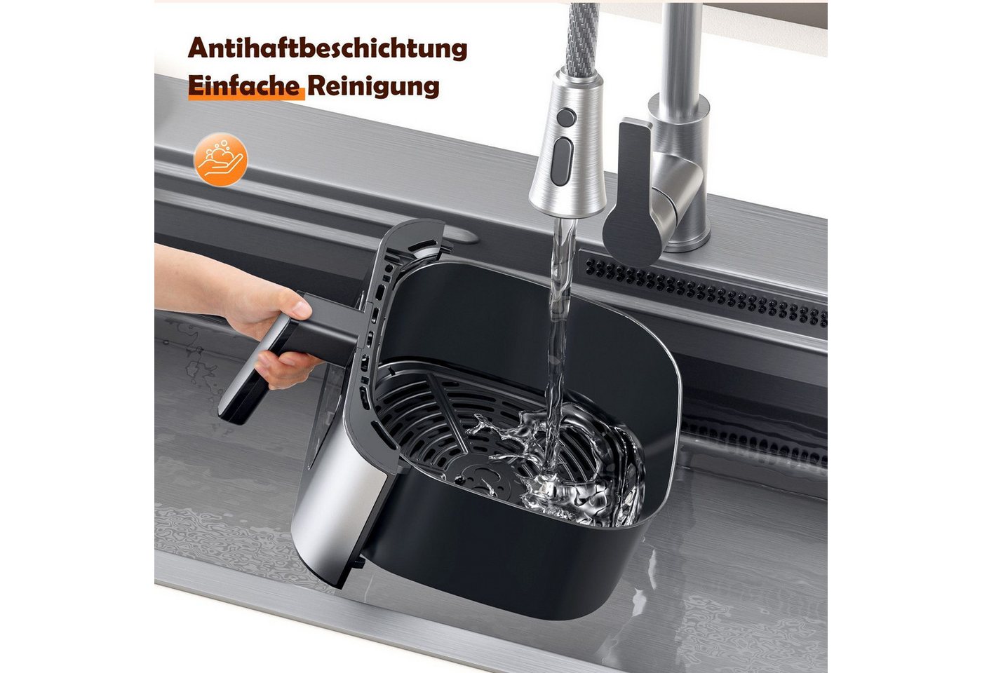 oyajia Heißluftfritteuse Heißluftfritteuse XXL 8L mit Sichtfenster, Friteuse ohne Öl 80°C-200°C, 1800 W, Airfryer mit 10 Programmen, Beleuchtung, Timer und Touch-Display Bild 5