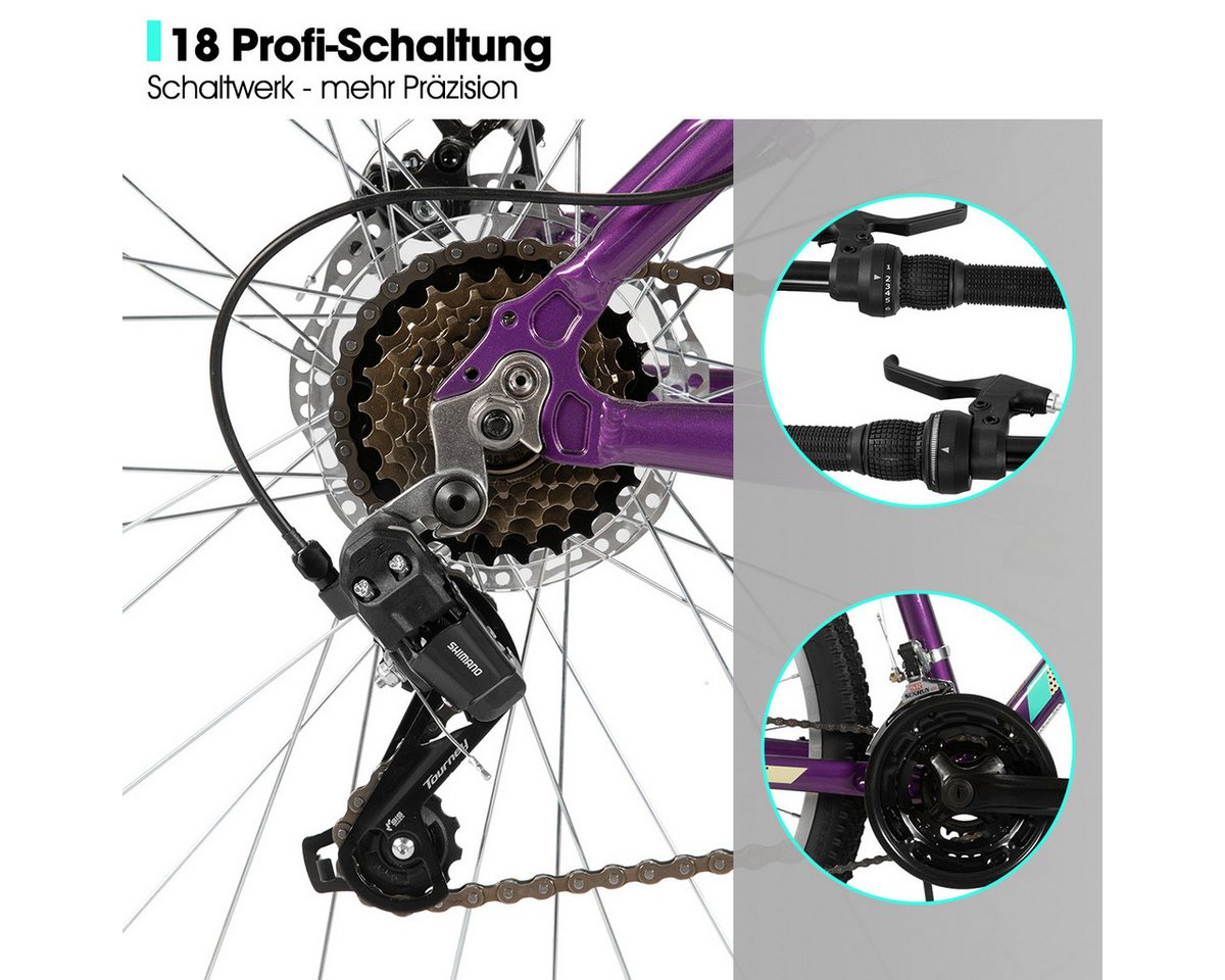HILAND Mountainbike 26/27,5 Zoll Leichtgewichtiges bike für Frauen Ideal für alle Terrains, 18-Gang mit Lock-Out-Federgabel Dual-Scheibenbremsen, Aluminium-Rahmen Bild 4