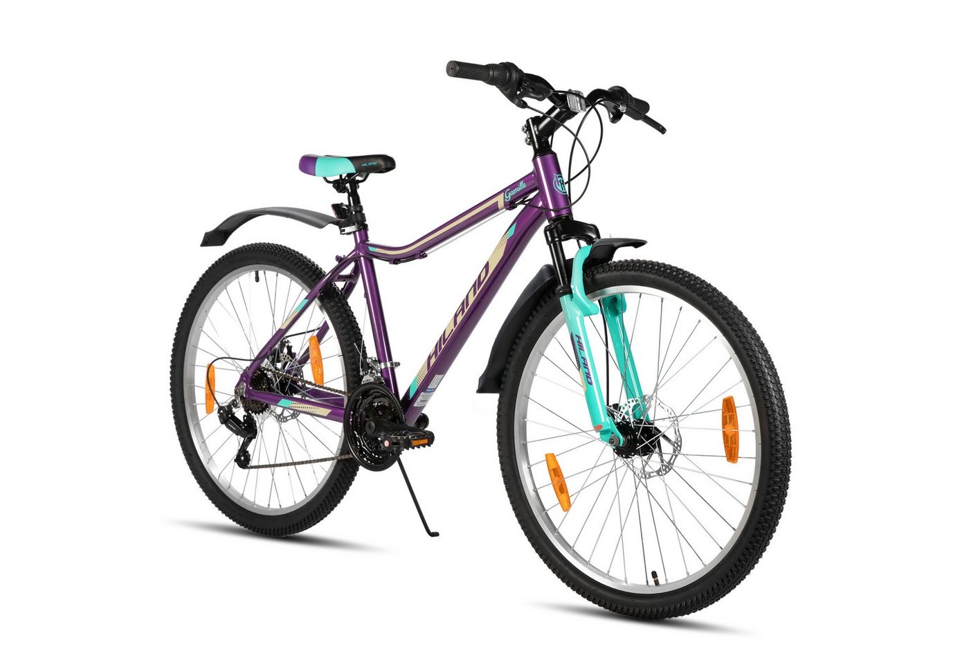 HILAND Mountainbike 26/27,5 Zoll Leichtgewichtiges bike für Frauen Ideal für alle Terrains, 18-Gang mit Lock-Out-Federgabel Dual-Scheibenbremsen, Aluminium-Rahmen Bild 5