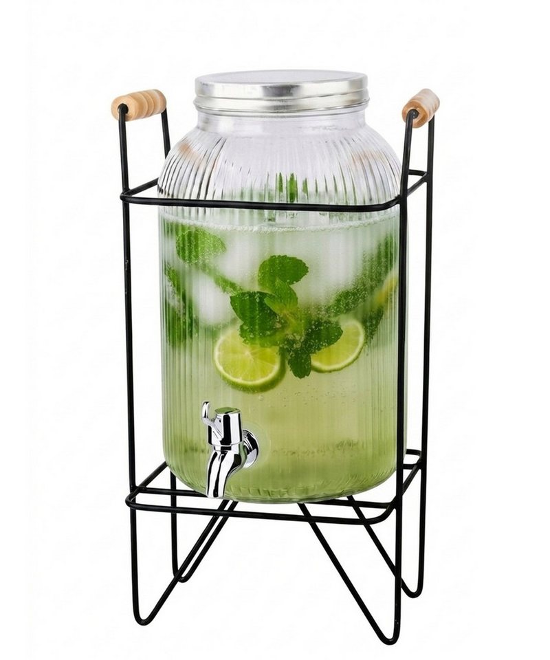 Cheffinger Getränkespender, aus Glas mit Zapfhahn 4L - Saftspender mit Metallständer Bild 2