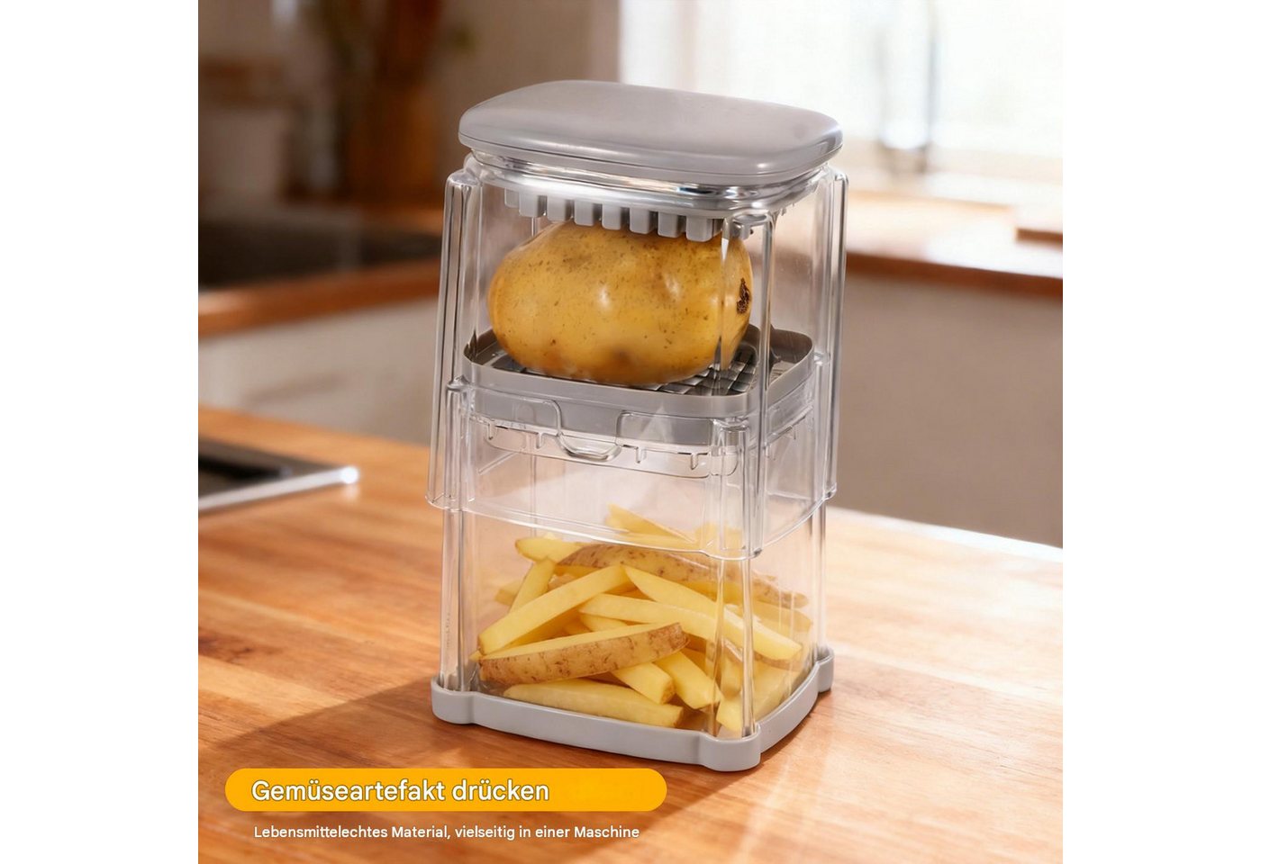 BlingBin Gemüseschneider 4-in-1 Pommesschneider Kartoffelschneider & Schneider mit 4 Klingen, Mehrzweck Gemüseschneider für Pommes, Gurke, Karotte, Zwiebel und Obst Bild 4