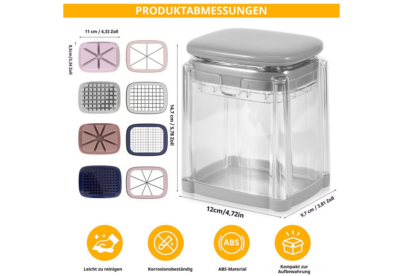 BlingBin Gemüseschneider 4-in-1 Pommesschneider Kartoffelschneider & Schneider mit 4 Klingen, Mehrzweck Gemüseschneider für Pommes, Gurke, Karotte, Zwiebel und Obst Bild 5