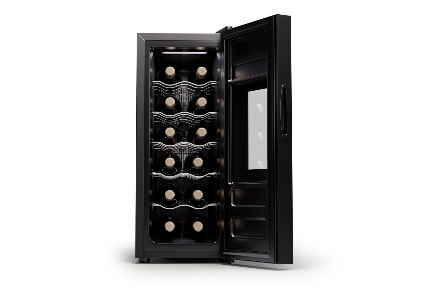 Klarstein Weinkühlschrank Silent Vino 12 Uno Slim, für 12 Standardflaschen á 0,75l,Wein Flaschenkühlschrank Weintemperierschrank Weinschrank Kühlschrank
