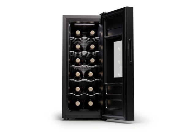 Klarstein Weinkühlschrank Silent Vino 12 Uno Slim, für 12 Standardflaschen á 0,75l,Wein Flaschenkühlschrank Weintemperierschrank Weinschrank Kühlschrank
