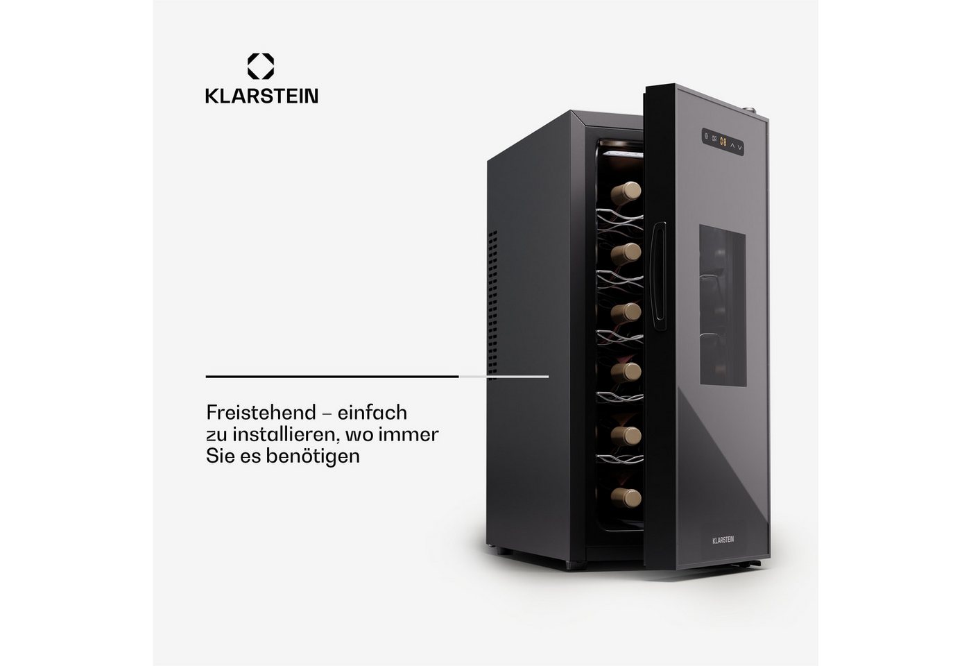 Klarstein Weinkühlschrank Silent Vino 12 Uno Slim, für 12 Standardflaschen á 0,75l,Wein Flaschenkühlschrank Weintemperierschrank Weinschrank Kühlschrank Bild 2