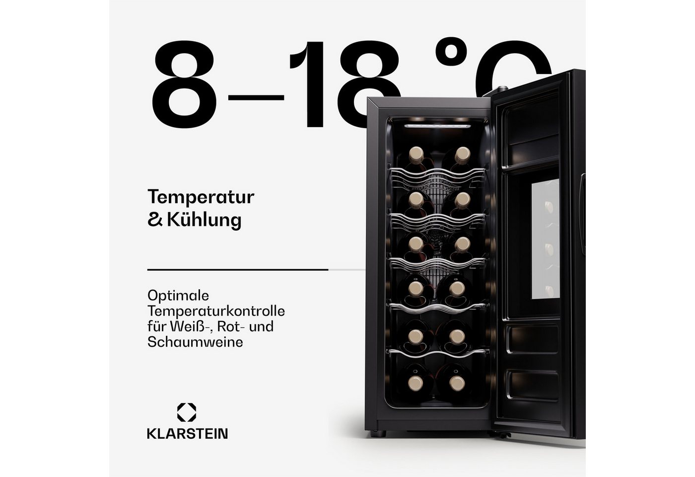Klarstein Weinkühlschrank Silent Vino 12 Uno Slim, für 12 Standardflaschen á 0,75l,Wein Flaschenkühlschrank Weintemperierschrank Weinschrank Kühlschrank Bild 4