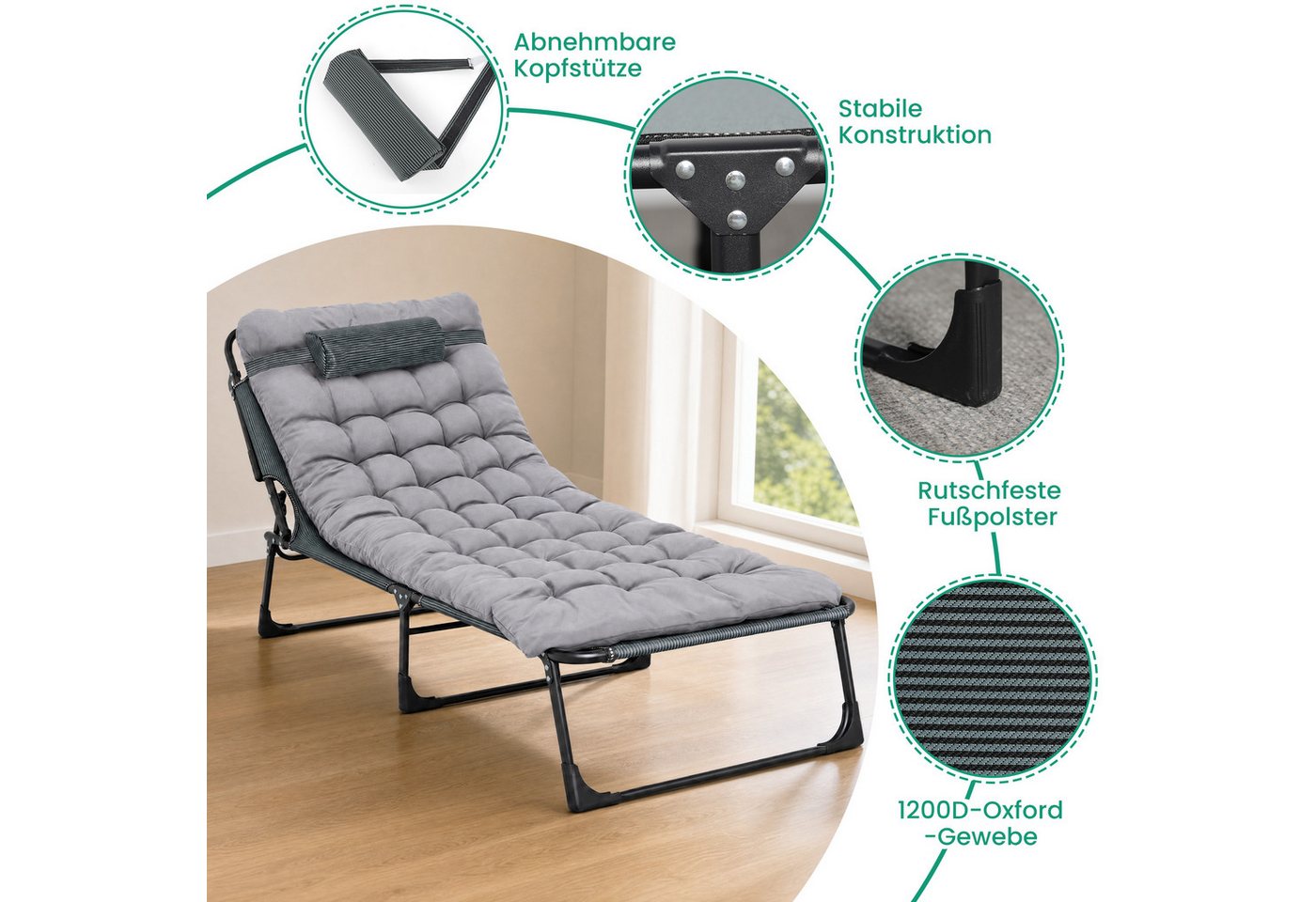DAITORE Feldbett Campingliege klappbar 190x68x30 cm bis 250 kg Feldbett Sonnenliege Camping mit Stahlgestell, Oxford-Gewebe & Tragetasche Bild 5